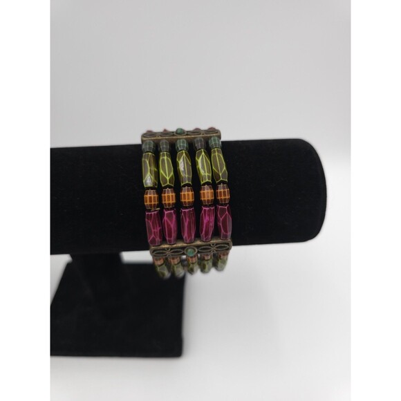 Multicolor Acrylic Beaded Necklace With Faux Turquoise & Stretch Bracelet - Picture 7 of 13